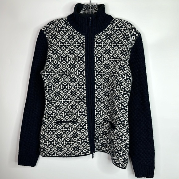 Baltic Inspirations Scandanavian Navy Blue Wool Blend Full Zip Sweater Small - Picture 1 of 10